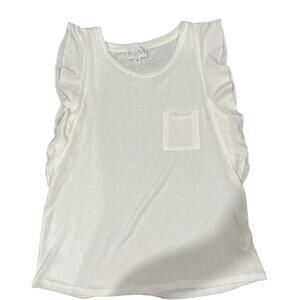 Jun & Ivy Shirt M White Flutter‎ Sleeve Sleeveless Pocket Blouse Classic Preppy